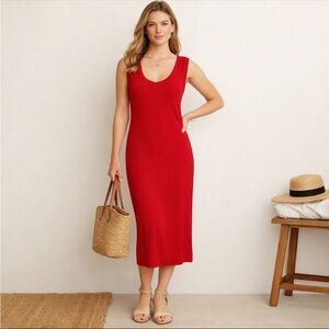J. Crew Red Silk Blend‎ Classic Sleeveless Ribbed Resortwear Dress Medium